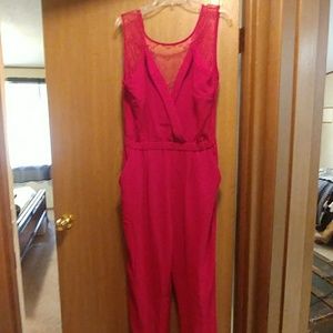 Red sleeveless jumpsuit